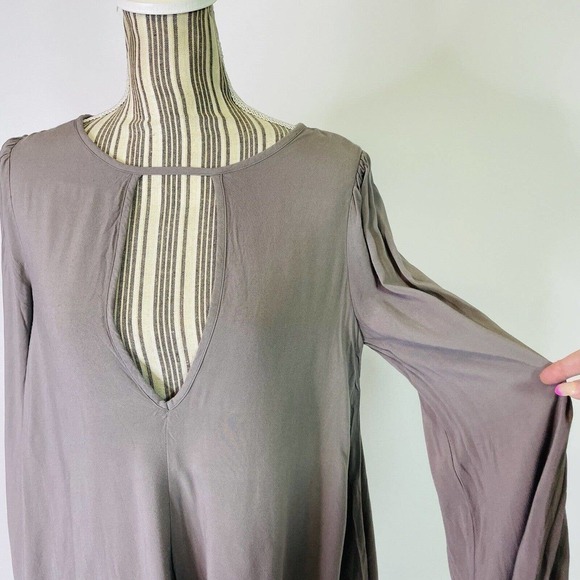 Free People Boho Deep V-Neck Keyhole Long Sleeve Mini Dress Small Women's - Picture 4 of 10